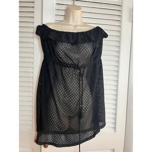 Vtg 90s OP Ocean Pacific Black Crochet Off The Shoulder Swim Cover Up  XL  NWT.